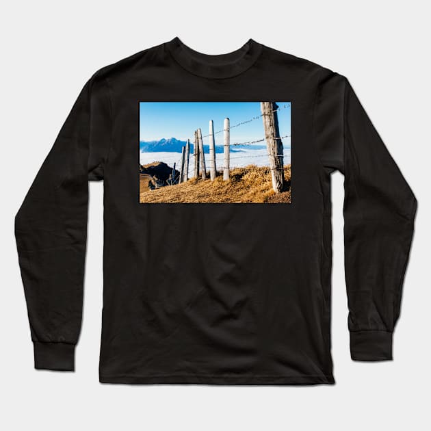 View on Central Swiss Alps on Sunny Foggy Winter Day Long Sleeve T-Shirt by visualspectrum